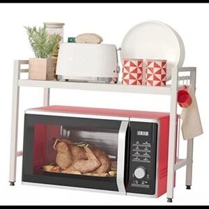 Microwave Stand,2 Tier Metal Expandable  Kitchen Countertop 2 tier White